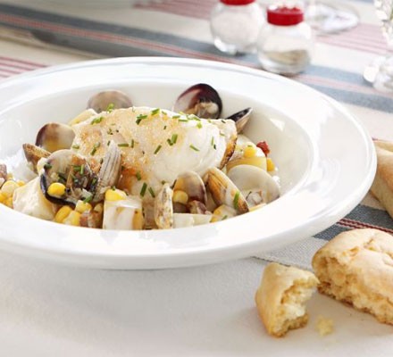Seared cod with chowder sauce recipe 