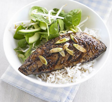 Teriyaki mackerel with tangy cucumber salad recipe 