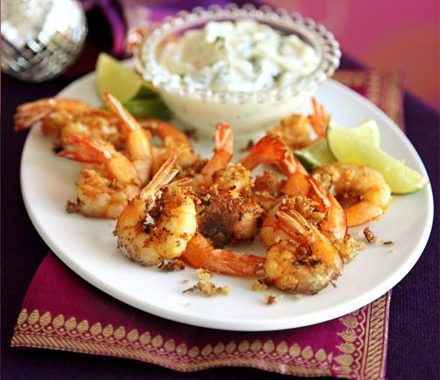 Spiced prawns with coriander mayo recipe
