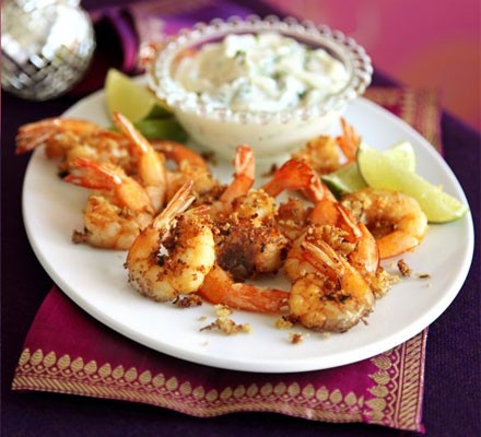 Spiced prawns with coriander mayo recipe 
