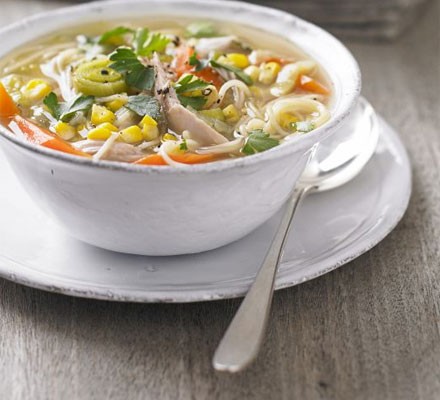 Chicken, sweetcorn & noodle soup recipe 