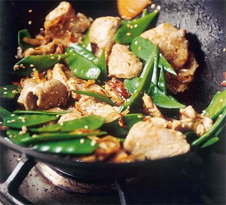 Lemon & chilli sesame pork with mangetout recipe 