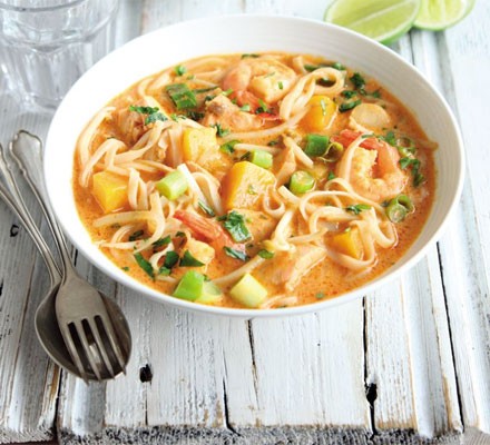 Salmon, squash & prawn laksa recipe 