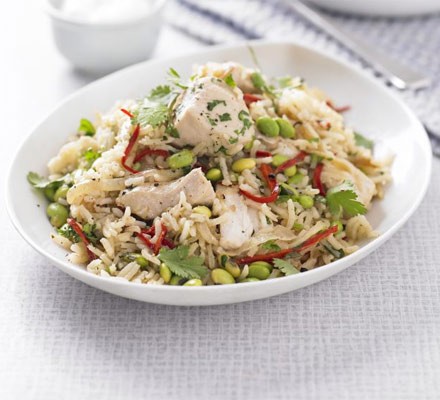 Chicken, edamame & ginger pilaf recipe 
