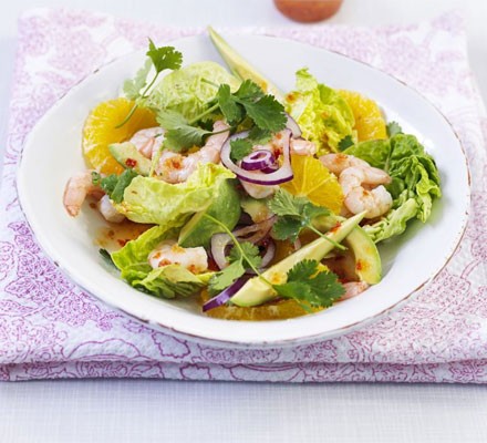 Prawn salad with orange, red onion & avocado recipe 