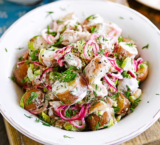 Red & white potato salad with pickled onions recipe 