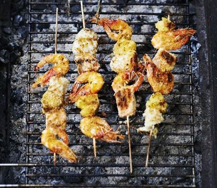 Seafood, pineapple & coconut kebabs recipe