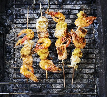 Seafood, pineapple & coconut kebabs recipe 