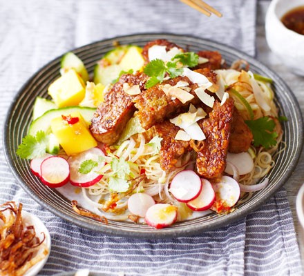 Sticky tempeh, mango & lime noodle salad recipe 