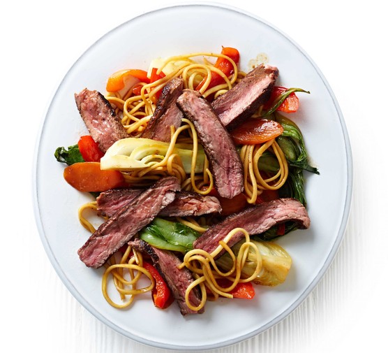 Teriyaki steak with pak choi & noodles recipe 
