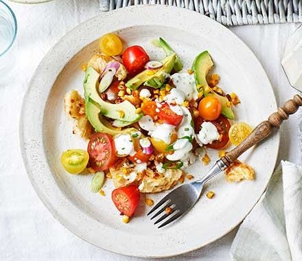 Tomato, avocado & corn salad with migas & buttermilk dressing recipe