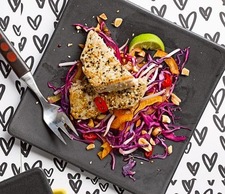 Sesame tuna steaks with slaw recipe