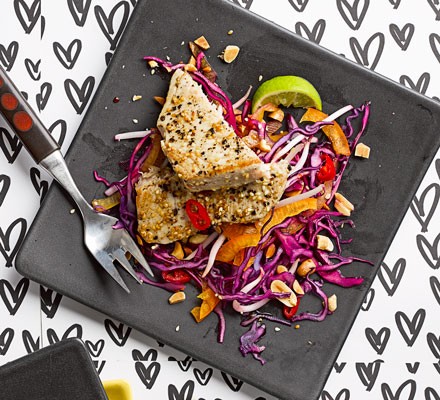 Sesame tuna steaks with slaw recipe 