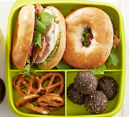 Turkey, bacon & avocado mini bagels recipe 
