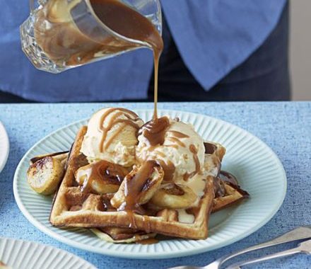 Waffles with banana & salted caramel sauce recipe