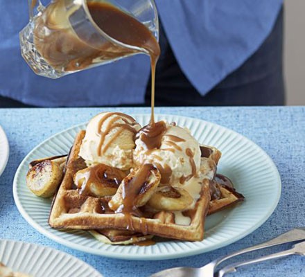 Waffles with banana & salted caramel sauce recipe 
