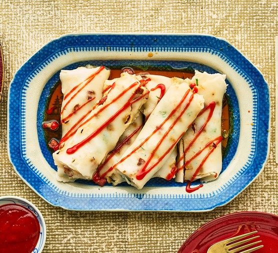 Bacon, dried shrimp and spring onion Cheung fun rolls recipe 
