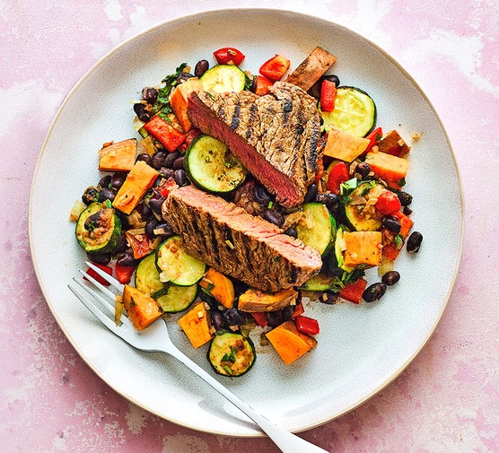 Brazilian-style beef with sweet potato salad recipe 