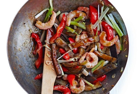 Aubergine with prawns in oyster sauce recipe