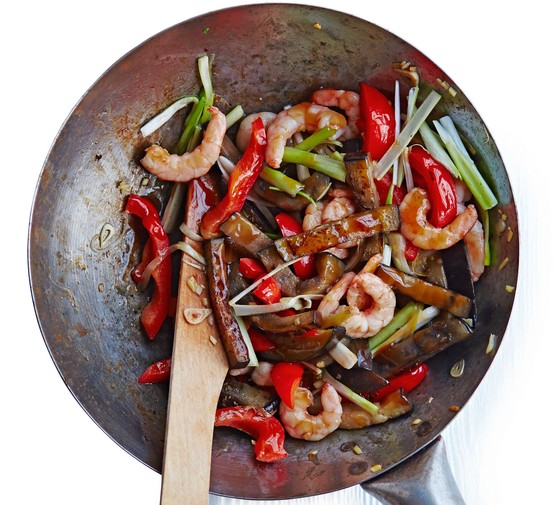 Aubergine with prawns in oyster sauce recipe 