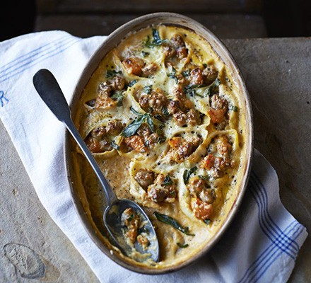 Baked conchiglioni with sausage, sage & butternut squash recipe 