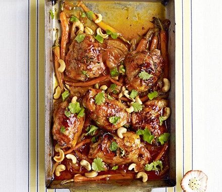 Sticky citrus chicken with carrots & cashews recipe