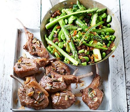 Garlicky lamb cutlets with Sicilian-style greens recipe