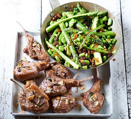 Garlicky lamb cutlets with Sicilian-style greens recipe 