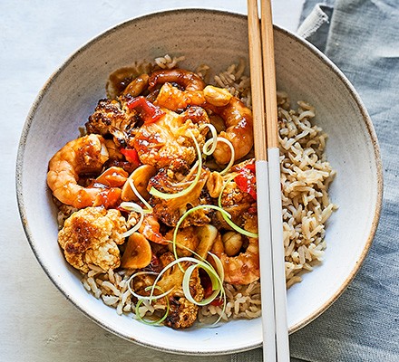 Kung pao cauliflower & prawn stir-fry recipe 