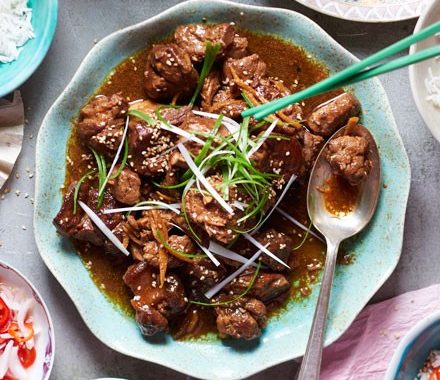 Pork shoulder braised in black vinegar & rice wine with pickled chillies recipe