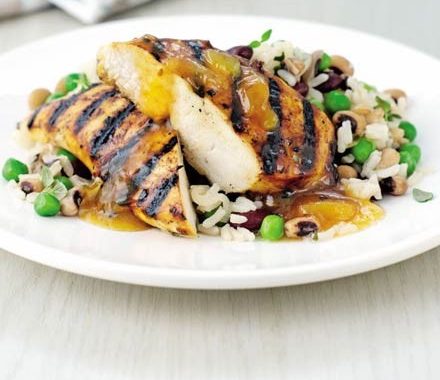 Rice & peas with mango chicken recipe