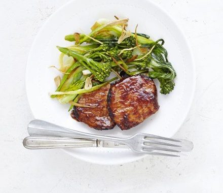 Hoisin pork with garlic & ginger greens recipe