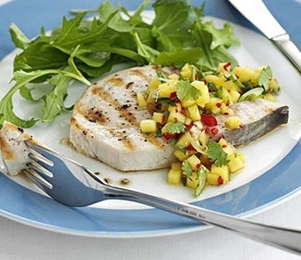 Seared swordfish with mango salsa recipe