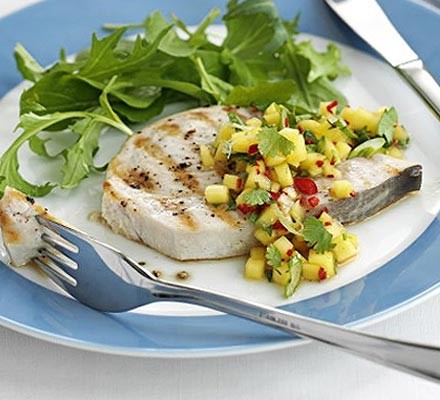 Seared swordfish with mango salsa recipe 