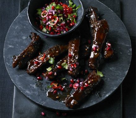 Sweet & sour ribs with pomegranate salsa recipe