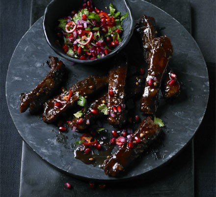 Sweet & sour ribs with pomegranate salsa recipe 