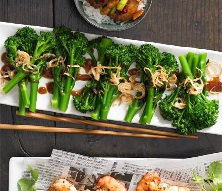 Thin-stemmed broccoli with hoisin sauce & fried shallots recipe