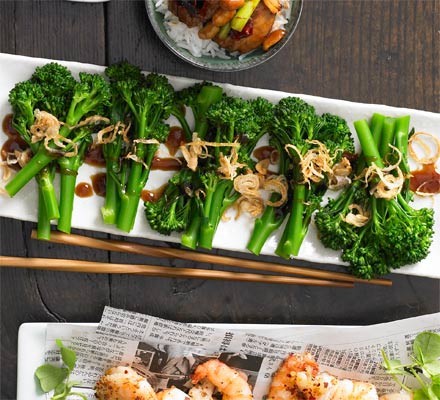 Thin-stemmed broccoli with hoisin sauce & fried shallots recipe 