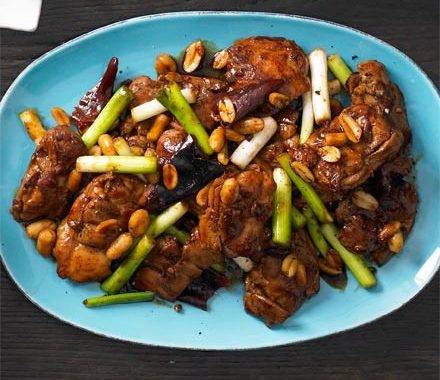 Gunpowder chicken with dried red chillies & peanuts recipe