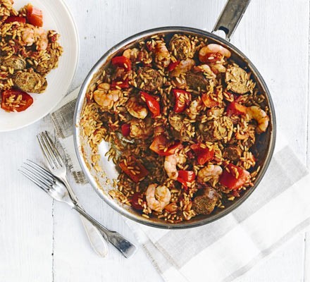 Sausage & prawn jambalaya recipe 