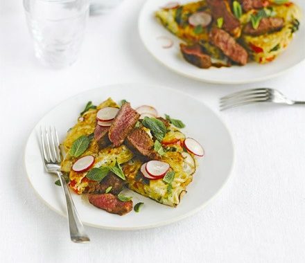 Hoisin beef with crispy noodle cake recipe