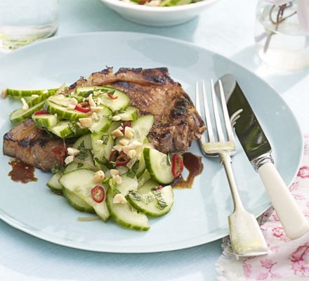 Barbecued sticky Chinese pork chops recipe 