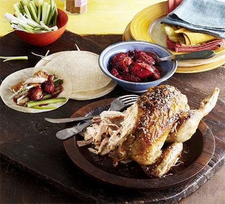 Shredded sesame chicken pancakes with spiced plum sauce recipe 