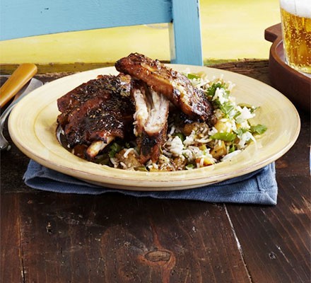 Sticky jerk & brown sugar ribs with pineapple rice recipe 