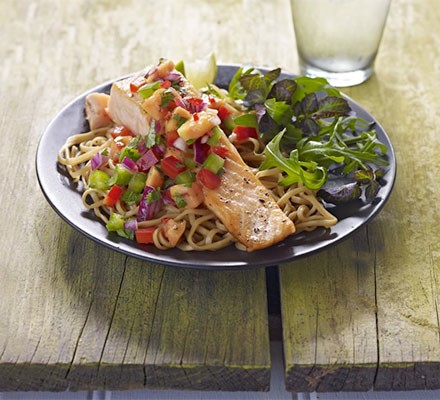 Summer salmon with papaya salsa recipe 