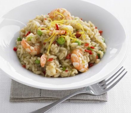 Lemony prawn & pea risotto recipe