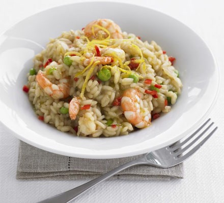 Lemony prawn & pea risotto recipe 