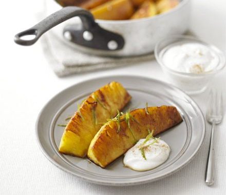 Spiced glazed pineapple with cinnamon fromage frais  recipe