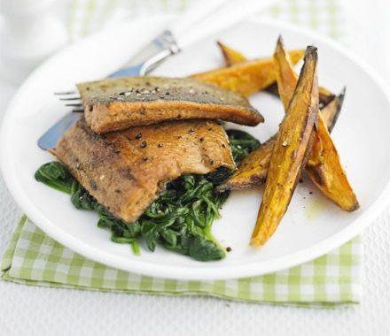 Spiced trout with sweet potato chips recipe
