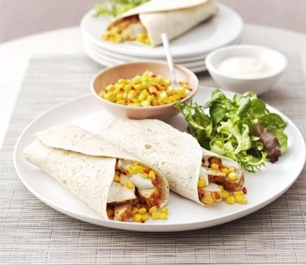 Cajun turkey wraps with sweetcorn salsa recipe
